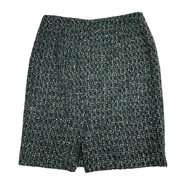 J Crew Wool Blend Boucle Tweed Navy & Green Pencil Skirt size 4 - Picture 3 of 4